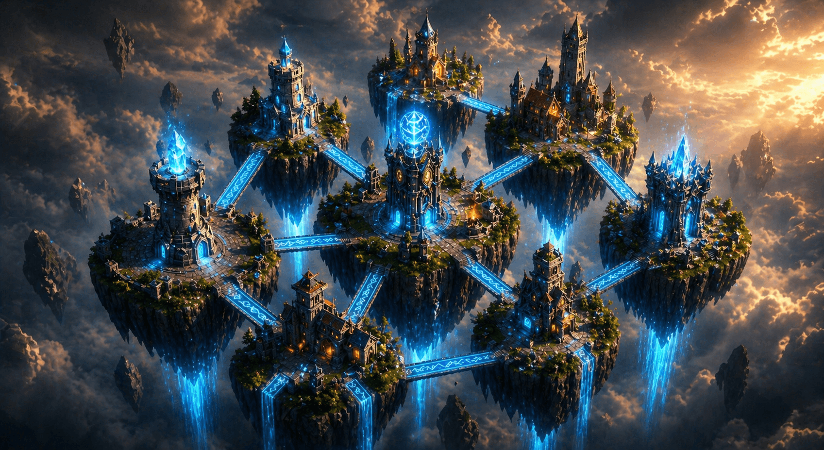 A floating SkyHome sanctuary above Elyndor